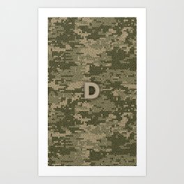Personalized D Letter on Green Military Camouflage Army Design, Veterans Day Gift / Valentine Gift / Military Anniversary Gift / Army Birthday Gift  Art Print