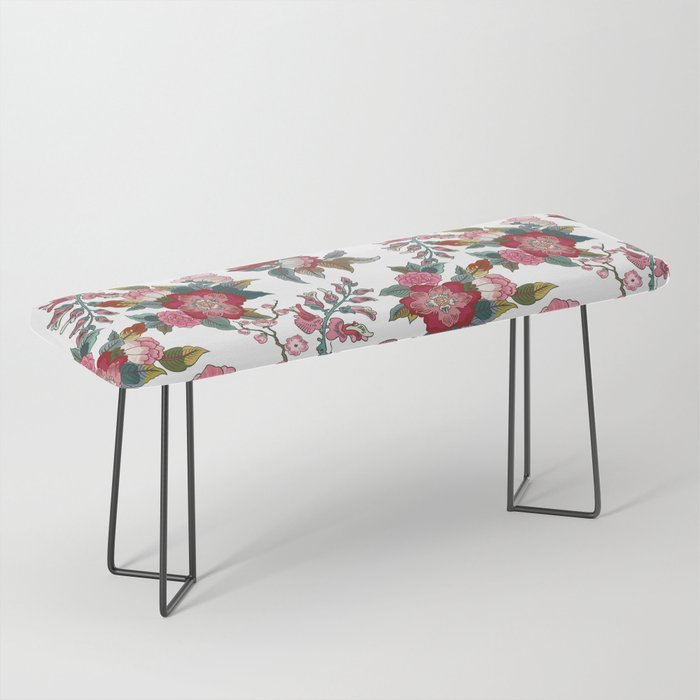 Chinoiserie Oriental Peony Floral Bench