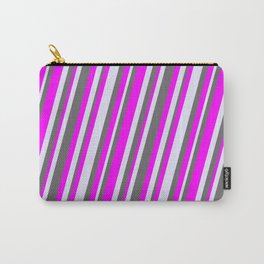 [ Thumbnail: Dim Gray, Fuchsia, and Lavender Colored Striped/Lined Pattern Carry-All Pouch ]