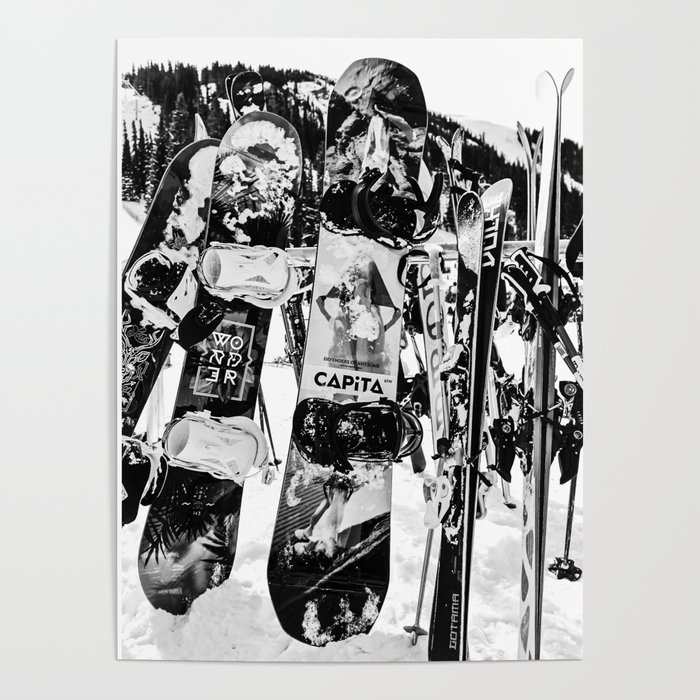 Snowboard Season in Black and White Poster
