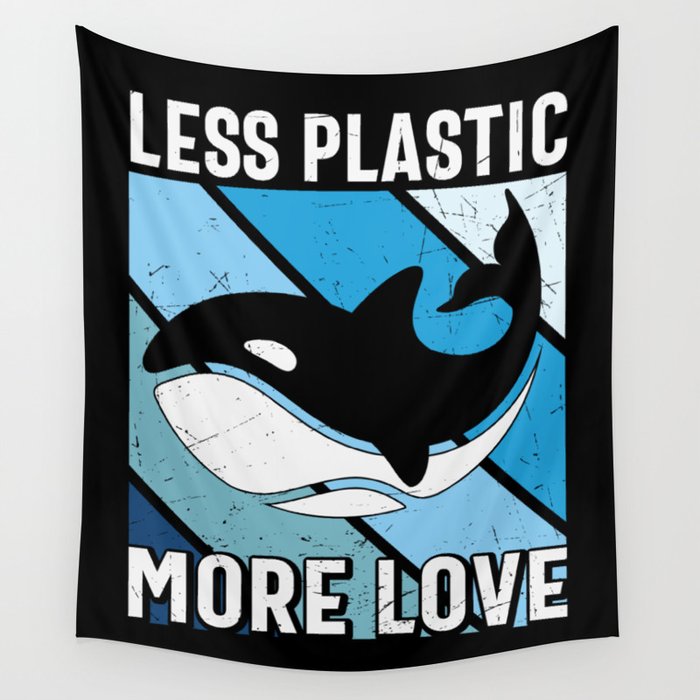 Less Plastic More Love Whale Wall Tapestry