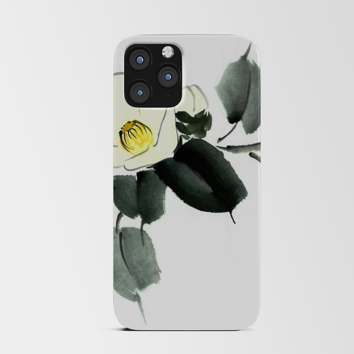 White camellia sumi ink and japanese watercolor painting iPhone Card Case