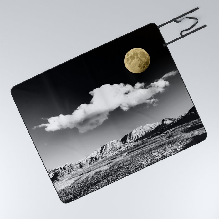 Black Desert Sky & Golden Moon // Red Rock Canyon Las Vegas Mojave Lune Celestial Mountain Range Picnic Blanket