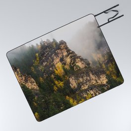The Walls of Spearfish Canyon - Foggy Autumn Day in South Dakota Picnic Blanket