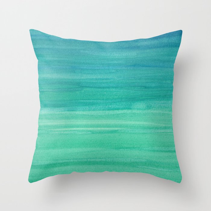 Blue Green Watercolor Wash Throw Pillow