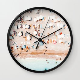 Aerial Beach Umbrellas, People Beach, Coastal Beach Print, Aerial Photography, Ocean Waves Print, Sea Print, Modern Home Decor, Art Print Wall Clock