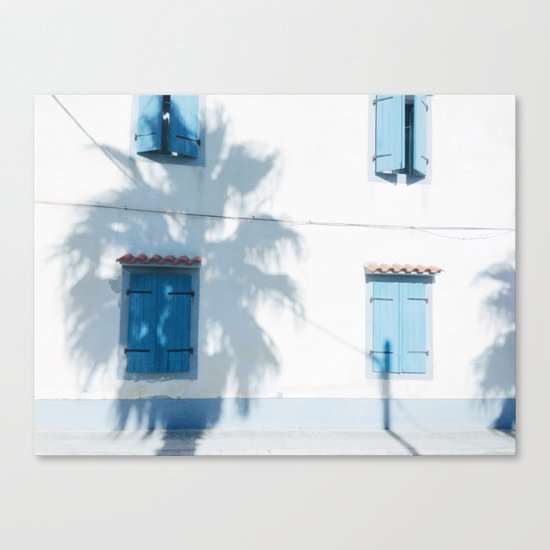 Blue windows and a palm Canvas Print