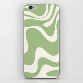 Retro Liquid Swirl Abstract Pattern 3 in Light Sage Green and Cream iPhone Skin