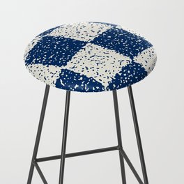 Navy Blue and Antique White Noisy Textured Checkered Chess Bar Stool
