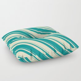 [ Thumbnail: Dark Cyan & Bisque Colored Stripes/Lines Pattern Floor Pillow ]