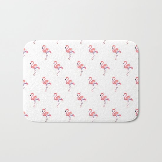 Flamingo Pattern Pink Flamingo Watercolor Bath Mat