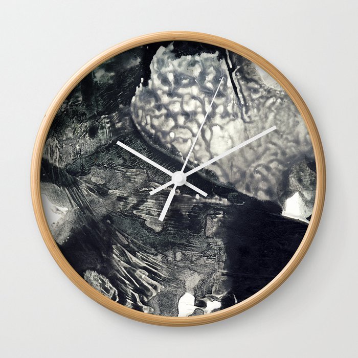 Black And White Monochromatic Abstract Painting - Contemporary Art Wall Clock