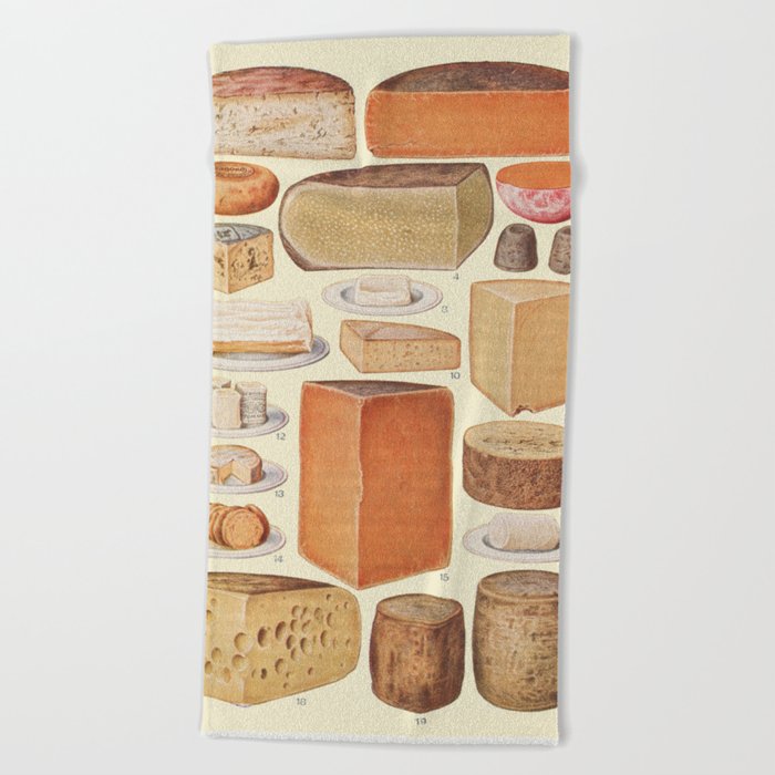 Vintage Collage of Household Cheeses, Beeton, 1923 Beach Towel