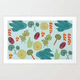 Tropical Plant Pattern Art Print | Cactus, Fan, Illustration, Plant, Surfacepattern, Flower, Leaf, Tree, Bush, Graphicdesign 