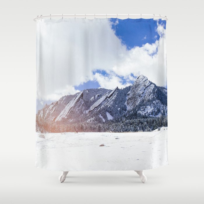 Flatirons in Snow Shower Curtain