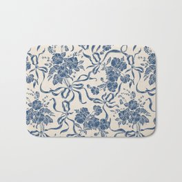 Chic Modern Vintage Ivory Navy Blue Floral Pattern Bath Mat