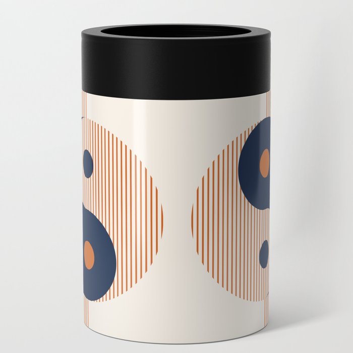 Geometric Lines Ying and Yang XII in Navy Blue Orange Can Cooler