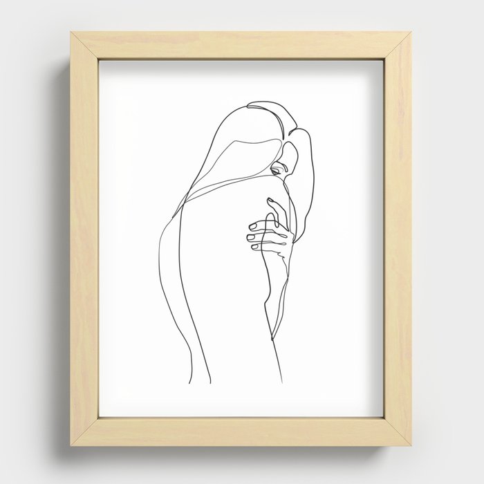 Woman line drawing, minimal single line art Recessed Framed Print