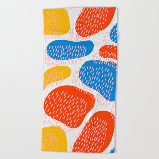 Abstract Orange, Blue and Yellow Memphis Inspired Pattern Beach Towel