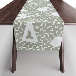 Pale Green Grey Memphis Vibes Table Runner