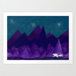 Horse Galloping through Purple Mountains Art Print