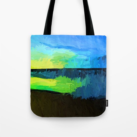 Yellow and Green Sun on the Blue Sea Tote Bag