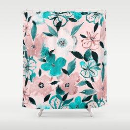 Abstract watercolorl loose flowers and leaves pattern Shower Curtain