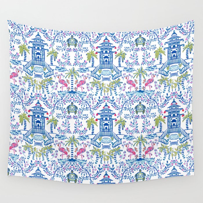 Colorful Coastal Chinoiserie  Wall Tapestry