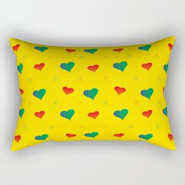 Red and green plush hearts on a light green background. For Valentine's Day. Vector drawing for February 14th. SEAMLESS PATTERN WITH HEARTS. For wallpaper, background, postcards. Rectangular Pillow