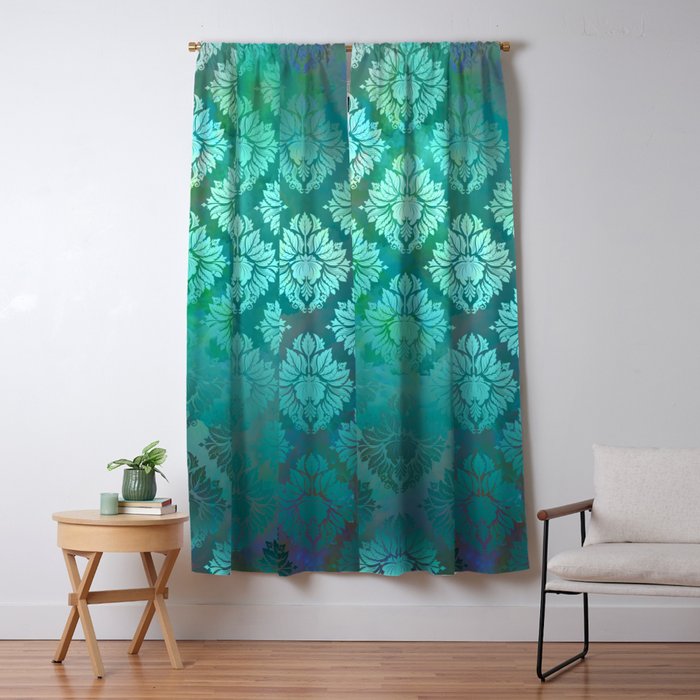 Turquoise Ocean Damask Pattern Blackout Curtain By Marcanton