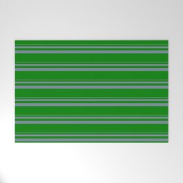 [ Thumbnail: Light Slate Gray and Green Colored Stripes Pattern Welcome Mat ]