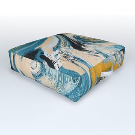 Tide Pool: a blue, yellow, and peach abstract painting by Alyssa Hamilton Art Outdoor Floor Cushion