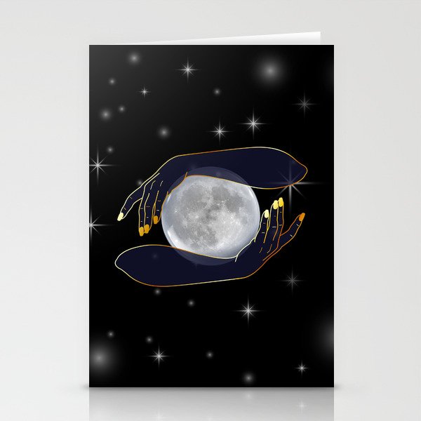 Mystical Hands holding the full moon performing magic ritual Stationery Cards