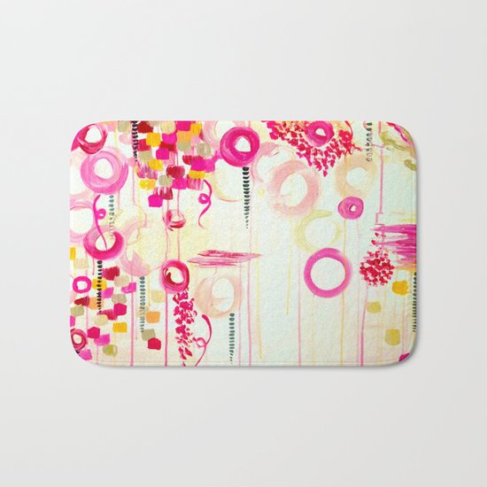 BALLOON LOVE Bubblegum POP! Beautiful Cheerful Bubbles Pretty Pink Abstract Acrylic Painting Sky Bath Mat