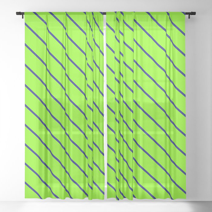 Blue and Chartreuse Colored Stripes/Lines Pattern Sheer Curtain