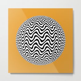 Groovy Op Art Sphere on Orange Metal Print | Black And White, Art, Graphic, Orange, 3D, Contemporary, Opart, Digital, Groovy, Illusion 