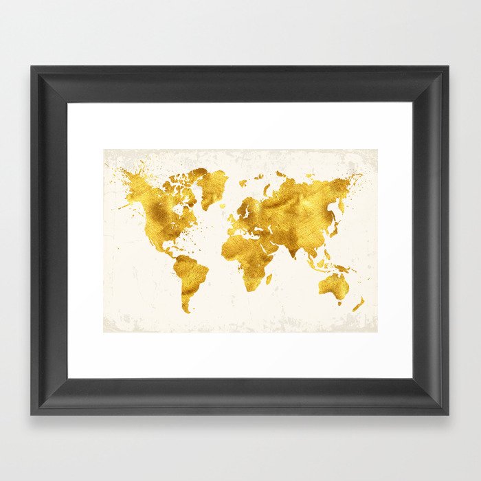 24 Karat World Faux Gold World Map Framed Art Print By