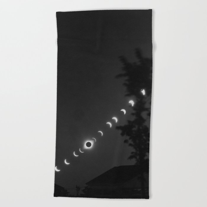 Total eclipse of the moon; full cycle lunar eclipse at night black and white photograph - photography - photographs Beach Towel