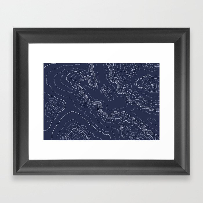 Navy topography map Framed Art Print
