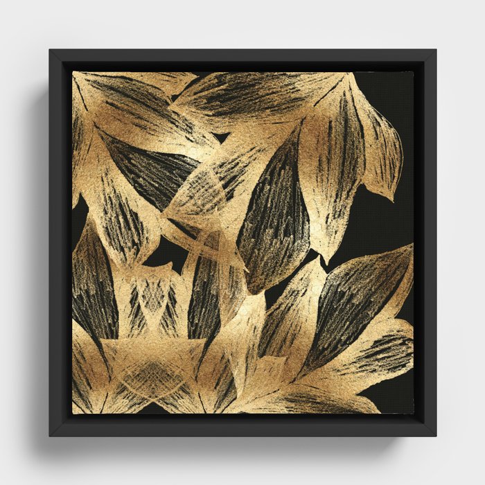Gold leaves black pillow  Framed Canvas