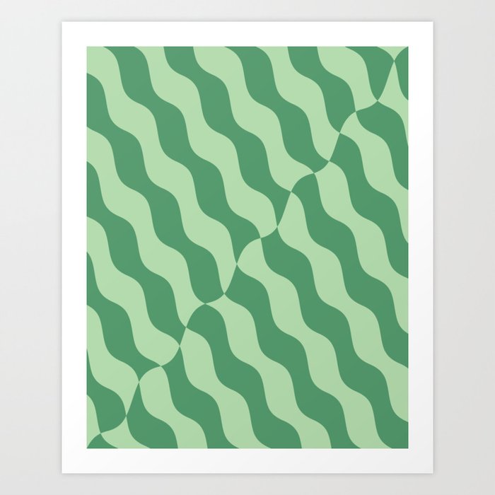 Retro Wavy Abstract Swirl Pattern in Green Art Print