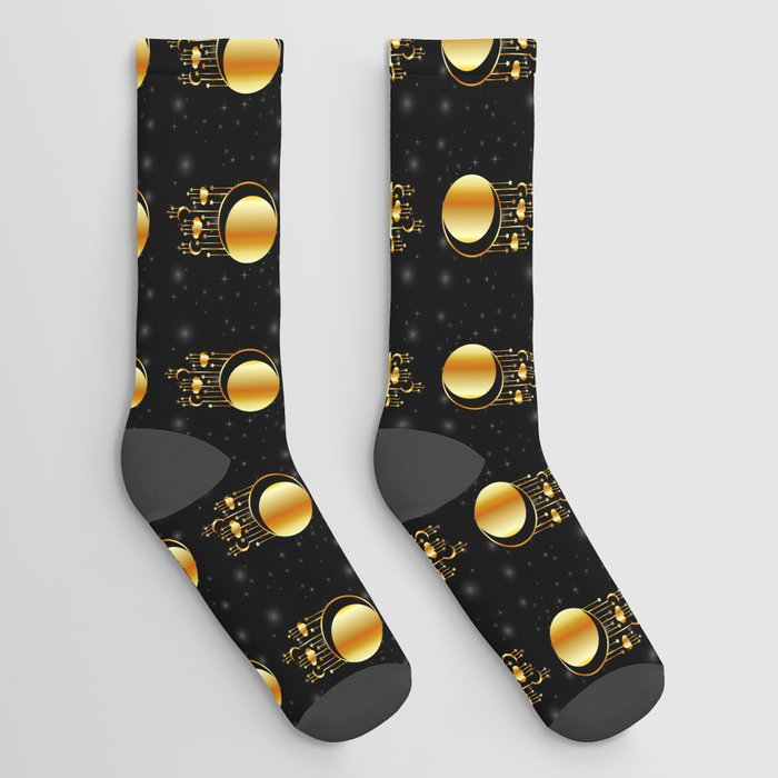 Golden night sky and moon dreamcatcher in gold Socks