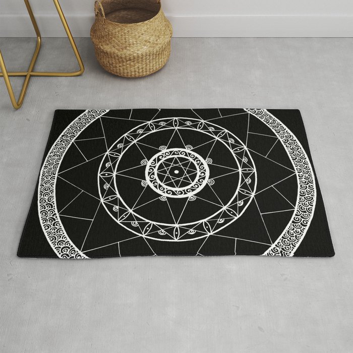 Zen Star Mandala Black White Square Rug By Grandtartaria Zen Star Mandala Black White Square Rug By Grandtartaria