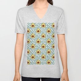Cute Teal Blue And Yellow Avocado Polka Dot Pattern V Neck T Shirt