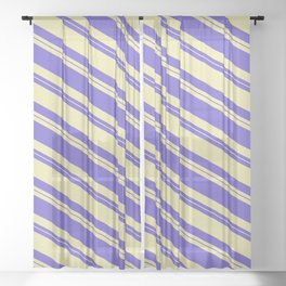[ Thumbnail: Slate Blue & Pale Goldenrod Colored Lines/Stripes Pattern Sheer Curtain ]