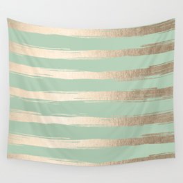 Simply Brushed Stripes White Gold Sands on Pastel Cactus Green Wall Tapestry