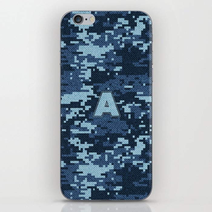 Personalized A Letter on Blue Military Camouflage Air Force Design, Veterans Day Gift / Valentine Gift / Military Anniversary Gift / Army Birthday Gift iPhone Case iPhone Skin