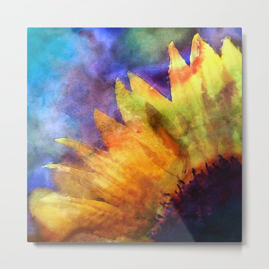 Sunflower Flower Floral on colorful watercolor texture Metal Print