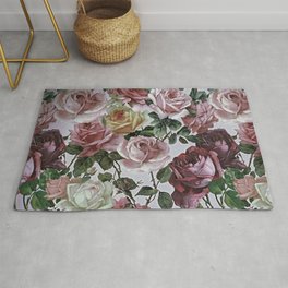 Vintage & Shabby chic - retro floral roses flower garden pattern Area & Throw Rug