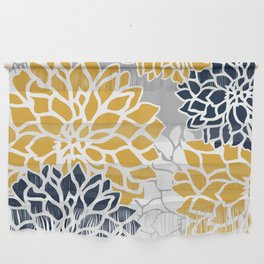 Flower Blooms, Yellow, Grey, Navy Wall Hanging